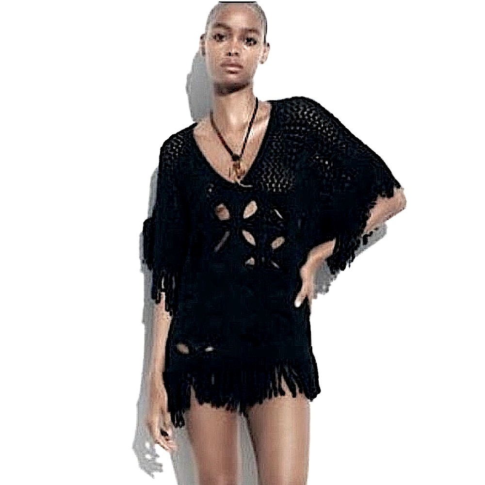 Zara Black Knit Fringe Top